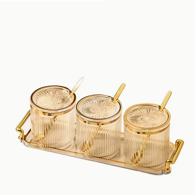 NordicServe™ Snack &amp; Tea Set | 3 Glass Jars with Lids on Elegant Nordic Tray (300 ml)