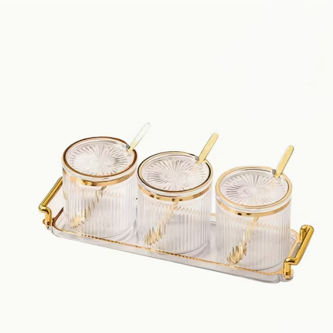 NordicServe™ Snack &amp; Tea Set | 3 Glass Jars with Lids on Elegant Nordic Tray (300 ml)