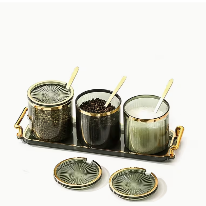NordicServe™ Snack &amp; Tea Set | 3 Glass Jars with Lids on Elegant Nordic Tray (300 ml)