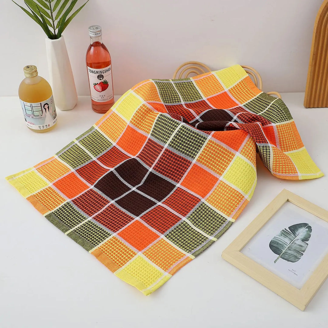 Set of 4 Waffle Kitchen Towels | Retro Check Pattern | Quick Dry | Soft Cotton