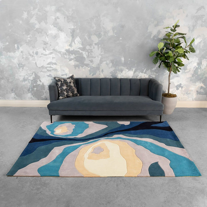 Crater Contour | Handmade Blue Rug with Organic Patterns – Soothing &amp; Luxurious Comfort