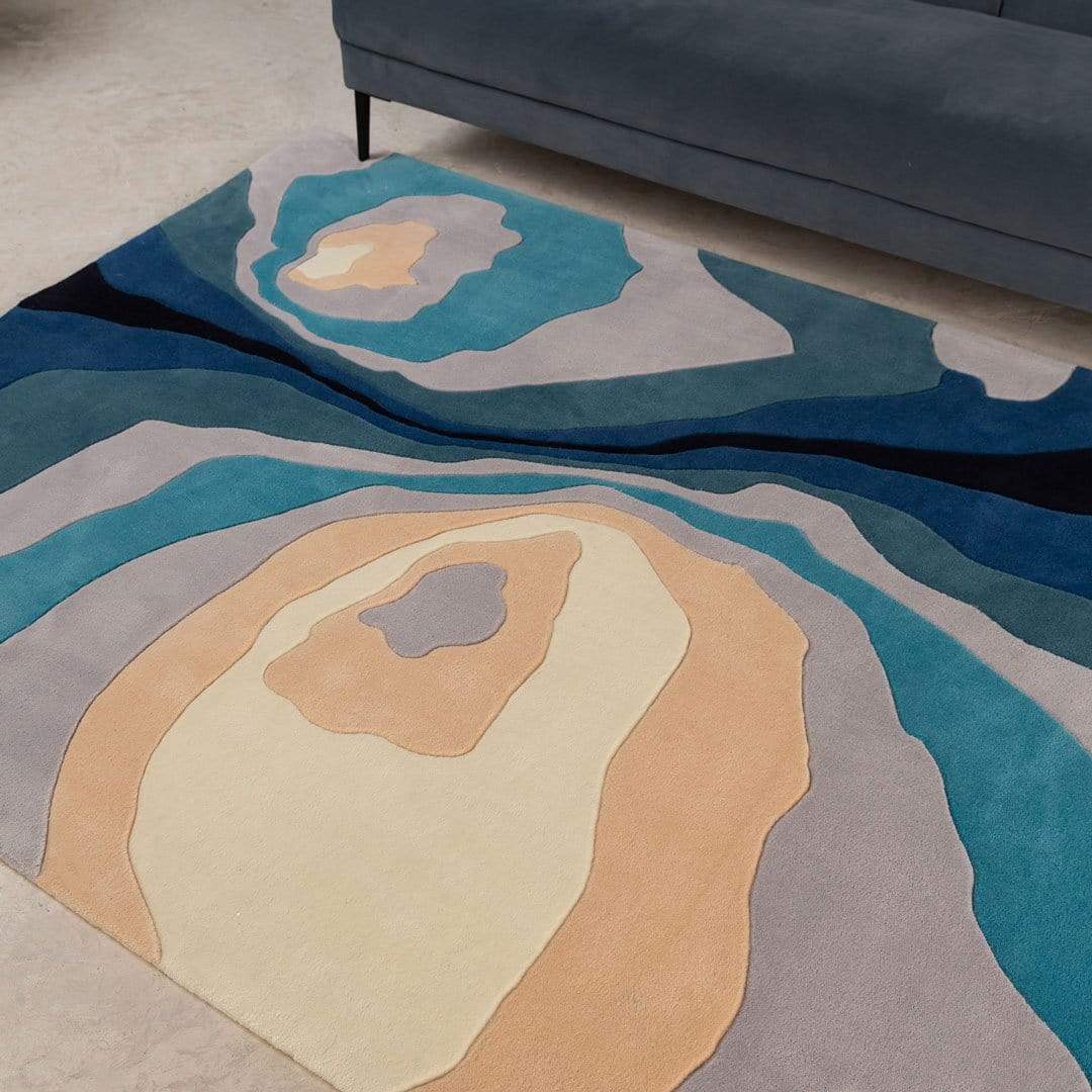 Crater Contour | Handmade Blue Rug with Organic Patterns – Soothing &amp; Luxurious Comfort
