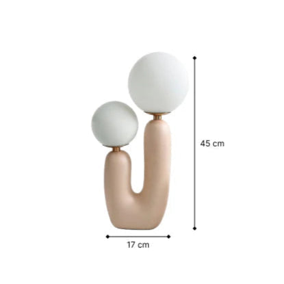 Athenea Table Lamp | U-Shaped Design with Double Light Sphere | Beige or Green
