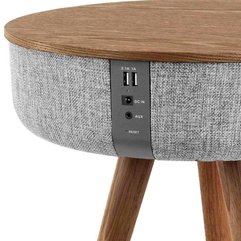 Mersenne | Bluetooth Speaker Side Table with 360° Sound, Wireless Charging &amp; Walnut Legs