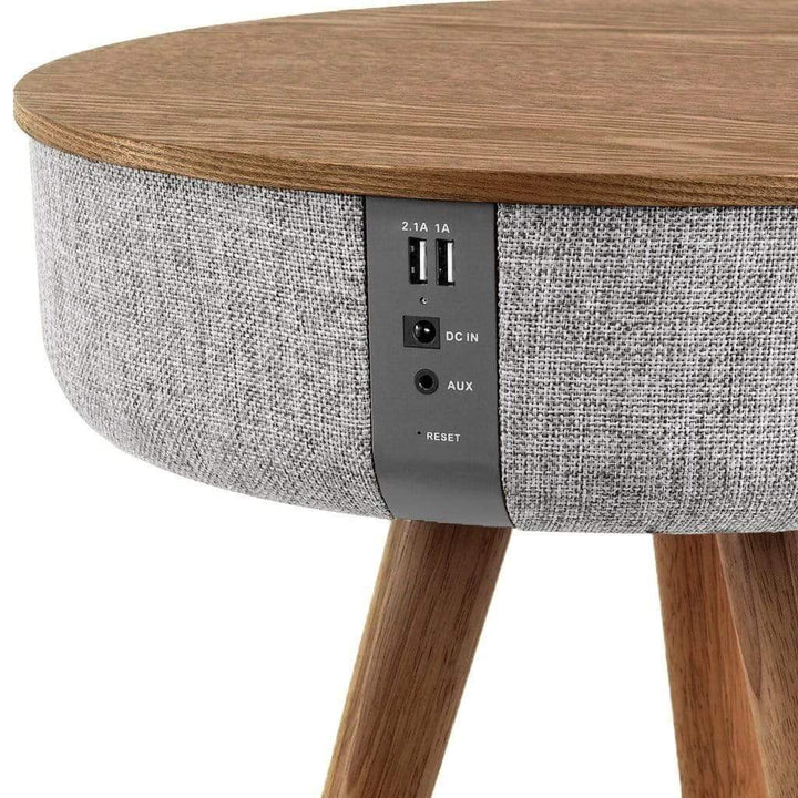 Mersenne | Bluetooth Speaker Side Table with 360° Sound, Wireless Charging &amp; Walnut Legs