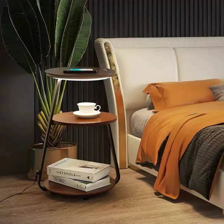 Modern Side Table with Wireless Charger &amp; Built-in Lamp | 60×36×34 cm