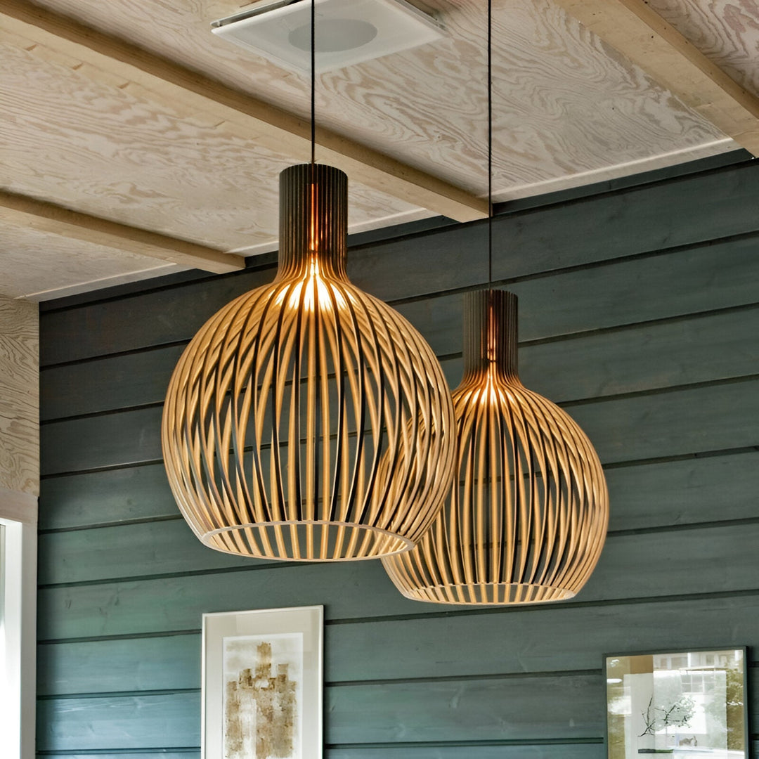 Nordic Wood | Wooden Pendant Lamp with Warm Light – Vintage &amp; Scandinavian Design