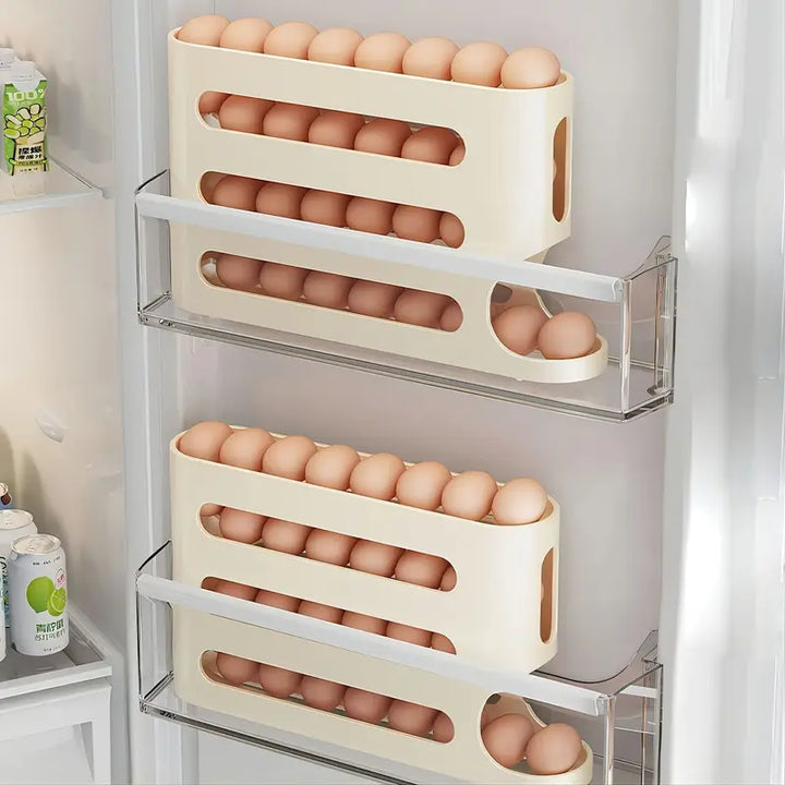 Egg Storage Box | 4-Tier Space-Saving Egg Tray with Automatic Roll Function