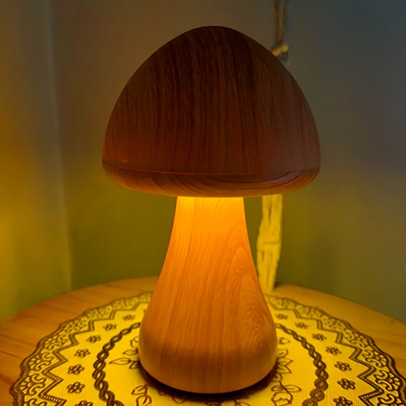 Wooden LED Night Light in the Shape of a Mushroom | Dimmable &amp; USB Rechargeable