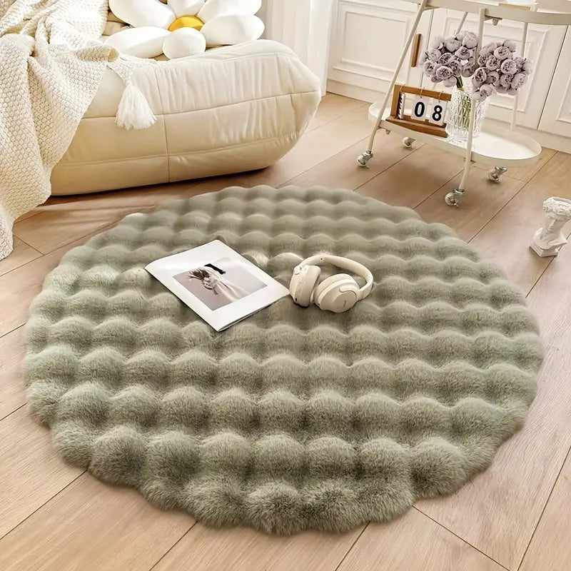 Nuvia | Round Fluffy Bubble Fleece Carpet 90 cm