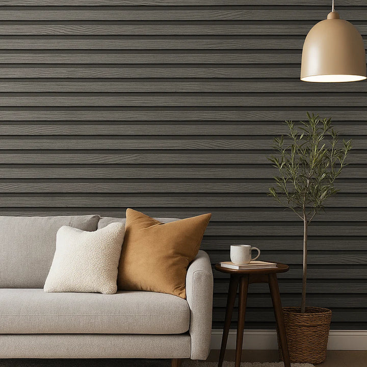 Pannelli Legno Nero | Self-adhesive PVC Wallpaper Dark Gray Striped