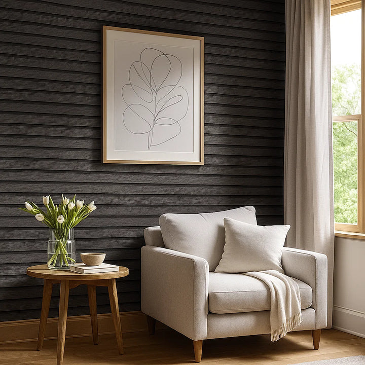 Pannelli Legno Nero | Self-adhesive PVC Wallpaper Dark Gray Striped