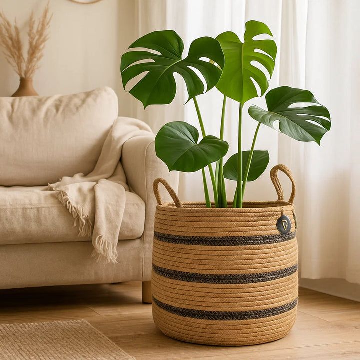 Natural Plant Basket | Handwoven Basket with Handles D43 × H30 cm
