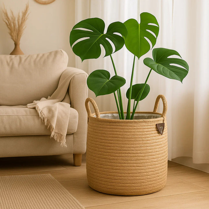 Natural Plant Basket | Handwoven Basket with Handles D43 × H30 cm