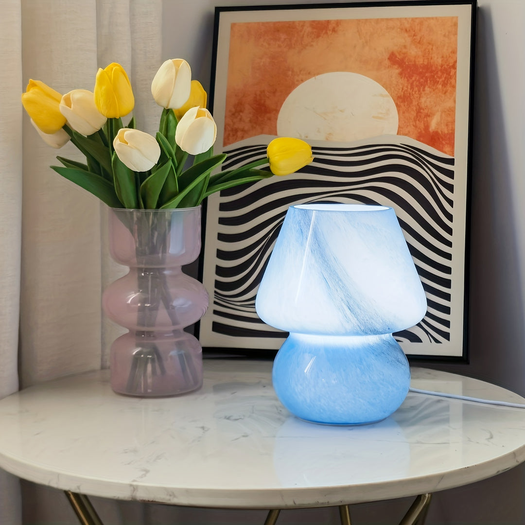 Glass Mushroom Table Lamp | Decorative LED Lamp with Warm Light