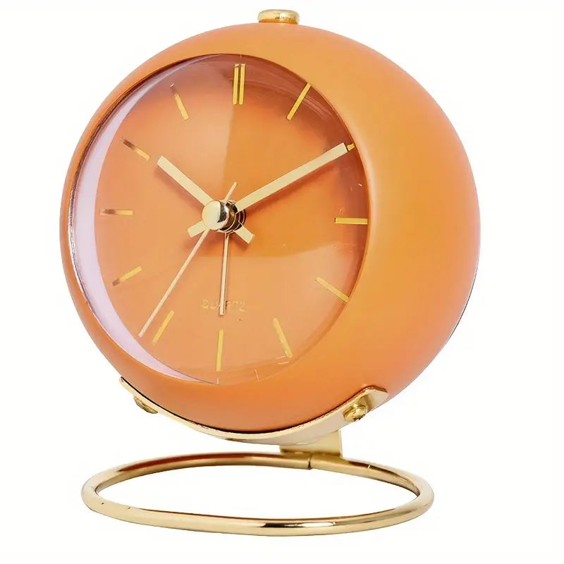 Modern Quartz Alarm Clock with Gold Accents | Silent Table Clock with Elegant Design
