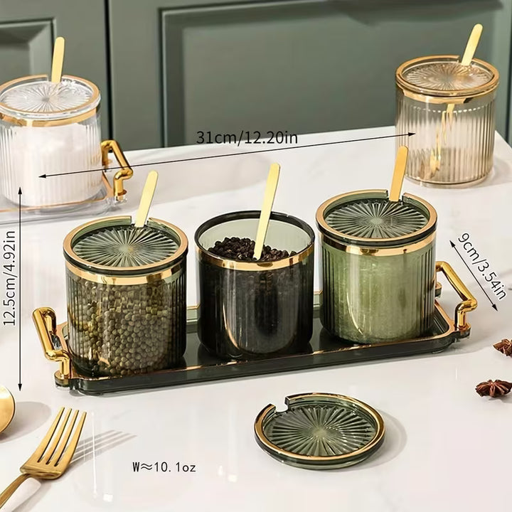 NordicServe™ Snack &amp; Tea Set | 3 Glass Jars with Lids on Elegant Nordic Tray (300 ml)