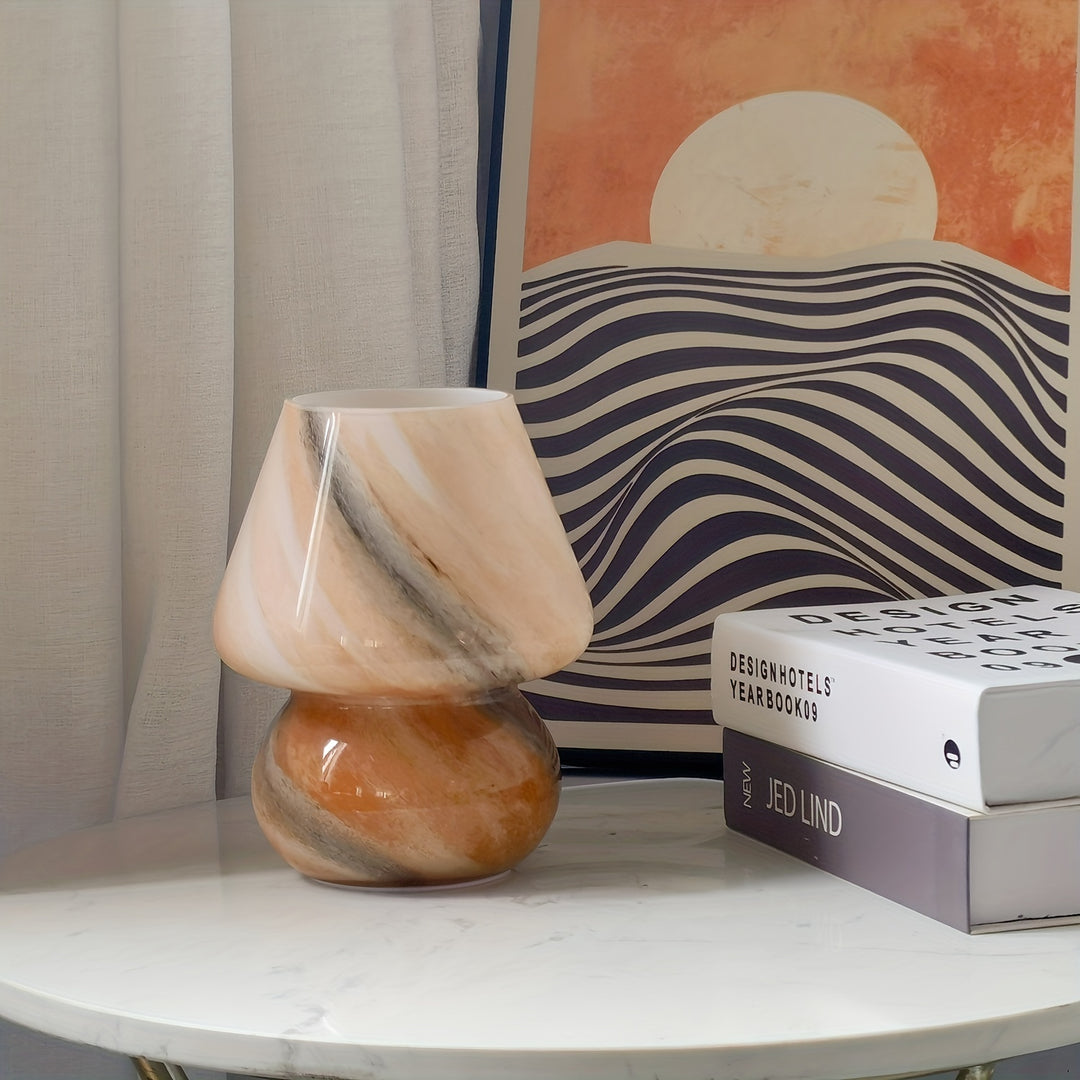 Glass Mushroom Table Lamp | Decorative LED Lamp with Warm Light
