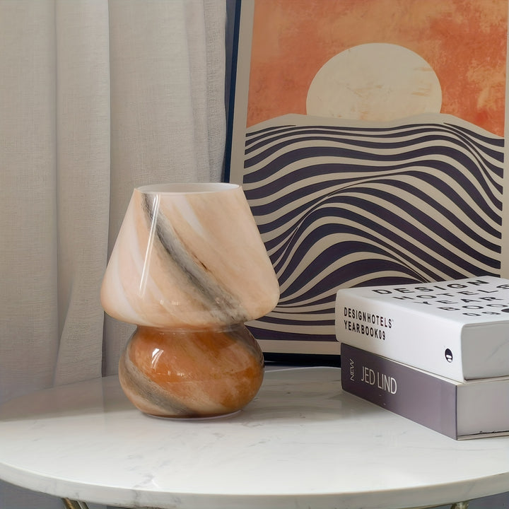 Glass Mushroom Table Lamp | Decorative LED Lamp with Warm Light