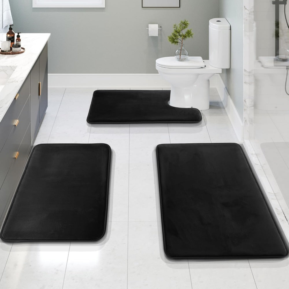 VelvaLuxe Memory Foam Bath Mat Set | 3-piece | Ultra-soft &amp; Non-slip