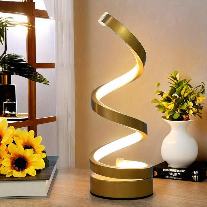 Modern Spiral Table Lamp | LED Designer Lamp with Dimmable Light and USB Connection