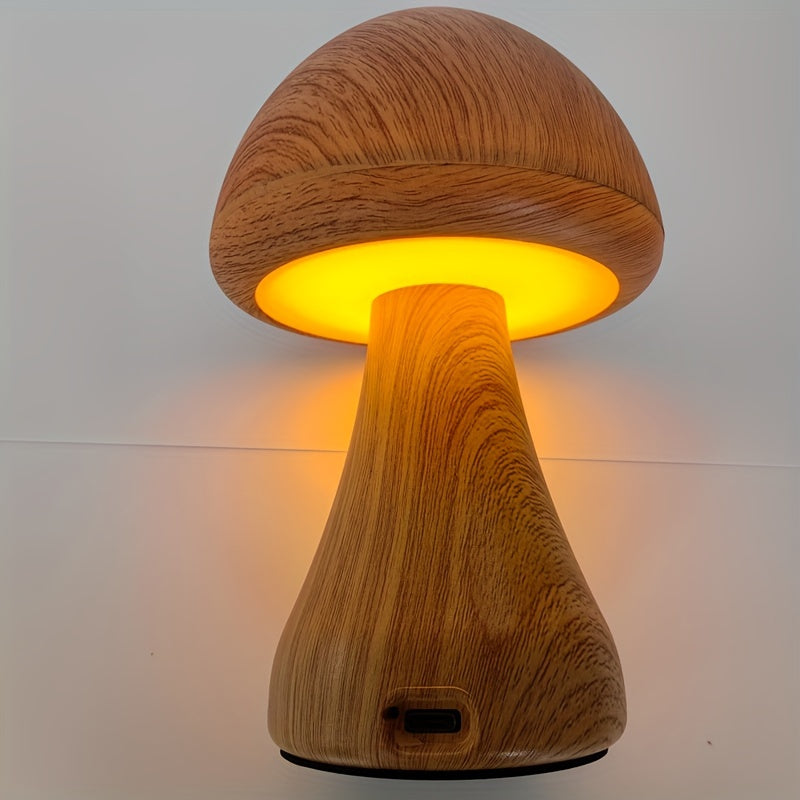 Wooden LED Night Light in the Shape of a Mushroom | Dimmable &amp; USB Rechargeable