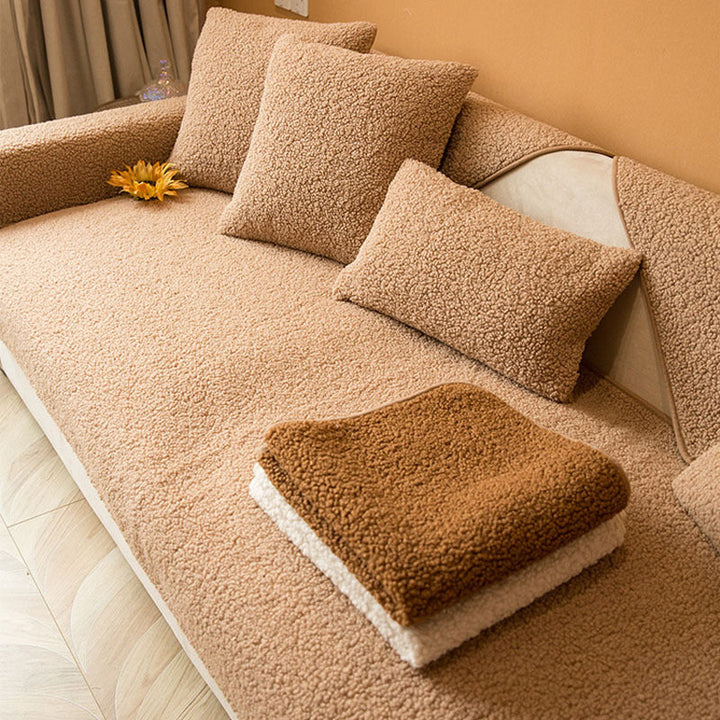 Vallborg | Sherpa Fleece Sofa Cover with Non-Slip &amp; Lint-Free Finish