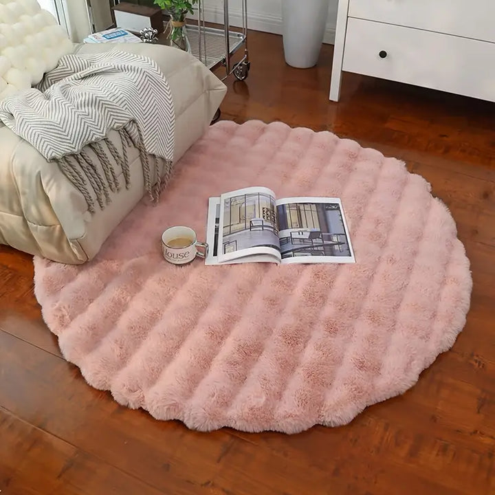 Nuvia | Round Fluffy Bubble Fleece Carpet 90 cm