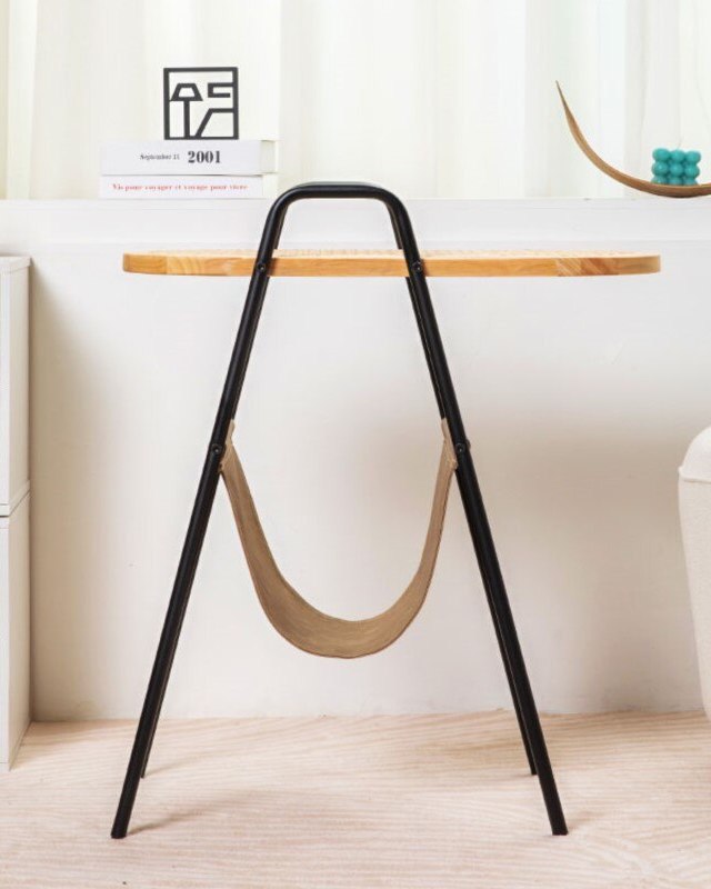 Nordic Narratives | Scandinavian Side Table – Solid Wood, Metal &amp; Rattan Design