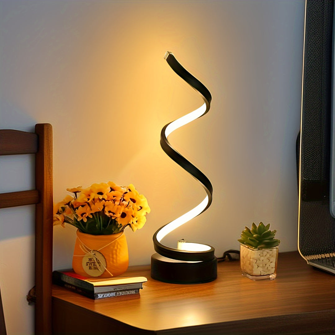 Modern Spiral Table Lamp | LED Designer Lamp with Dimmable Light and USB Connection