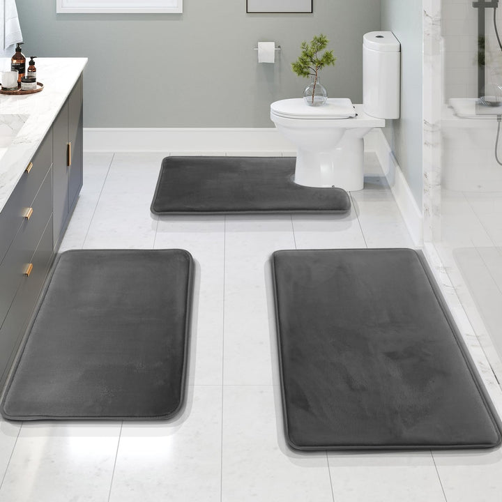 VelvaLuxe Memory Foam Bath Mat Set | 3-piece | Ultra-soft &amp; Non-slip