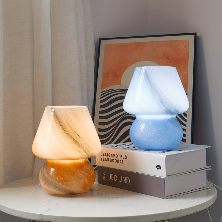 Glass Mushroom Table Lamp | Decorative LED Lamp with Warm Light