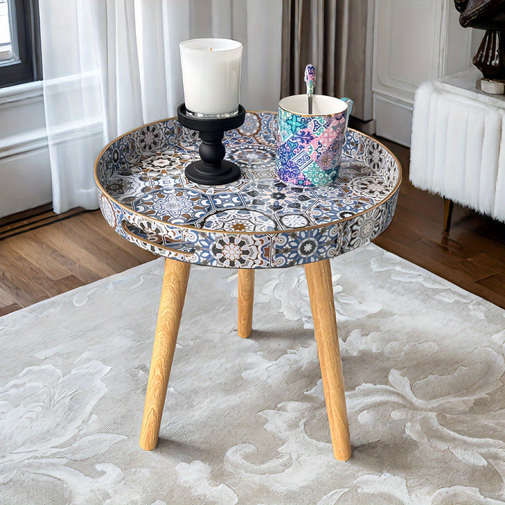 Boho Tray | Wooden Side Table with Mosaic Pattern