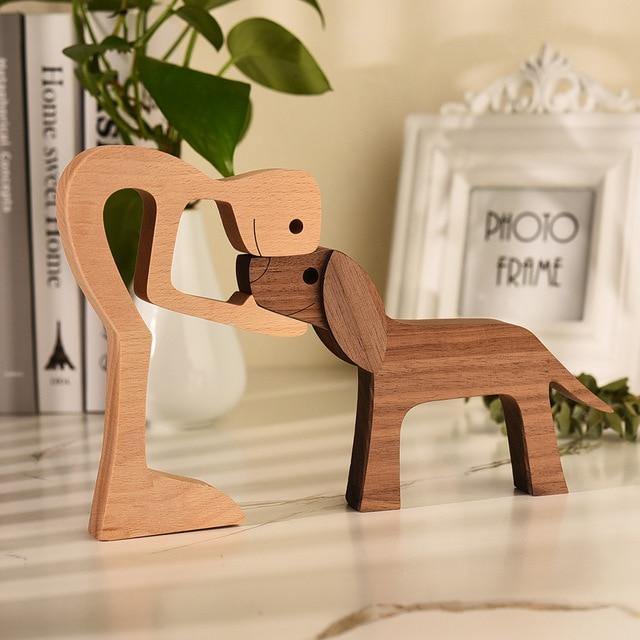 Handmade Wooden Dog Love Sculpture | Symbol of Bonding &amp; Comfort