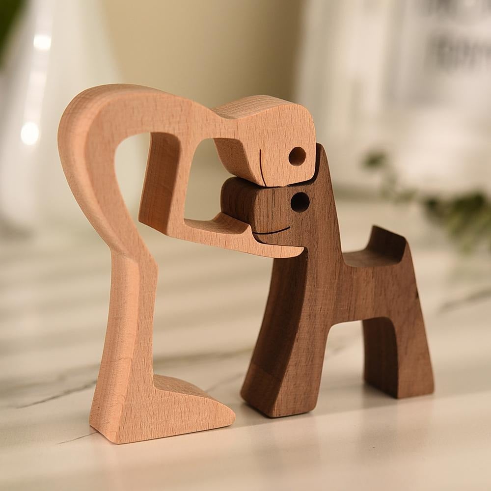 Handmade Wooden Dog Love Sculpture | Symbol of Bonding &amp; Comfort