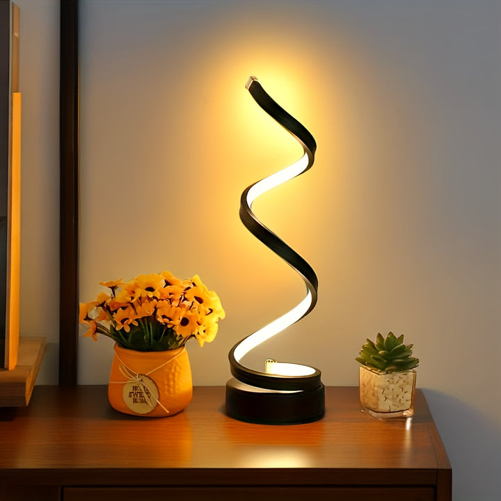 Modern Spiral Table Lamp | LED Designer Lamp with Dimmable Light and USB Connection