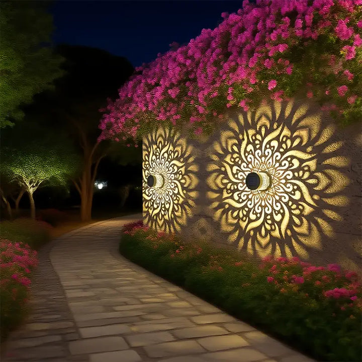 2 Solar Wall Lamps Outdoor | Decorative LED Garden Lighting with Warm Light