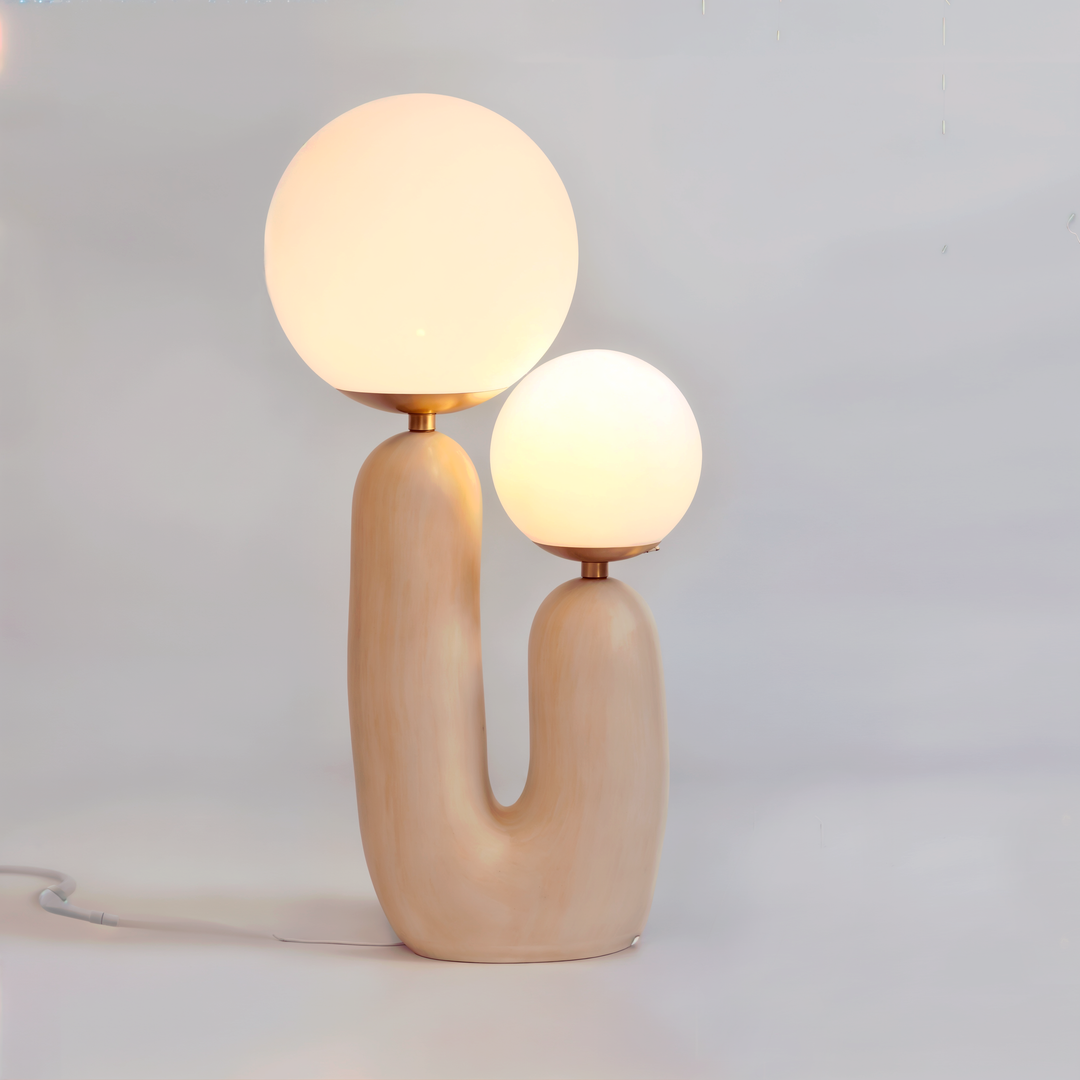 Athenea Table Lamp | U-Shaped Design with Double Light Sphere | Beige or Green