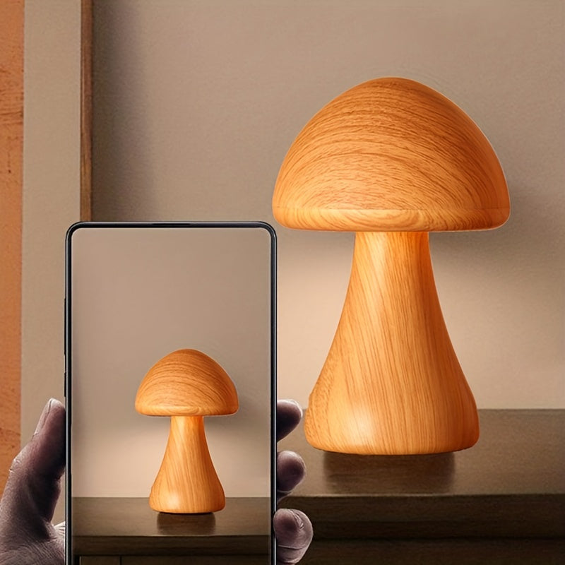 Wooden LED Night Light in the Shape of a Mushroom | Dimmable &amp; USB Rechargeable