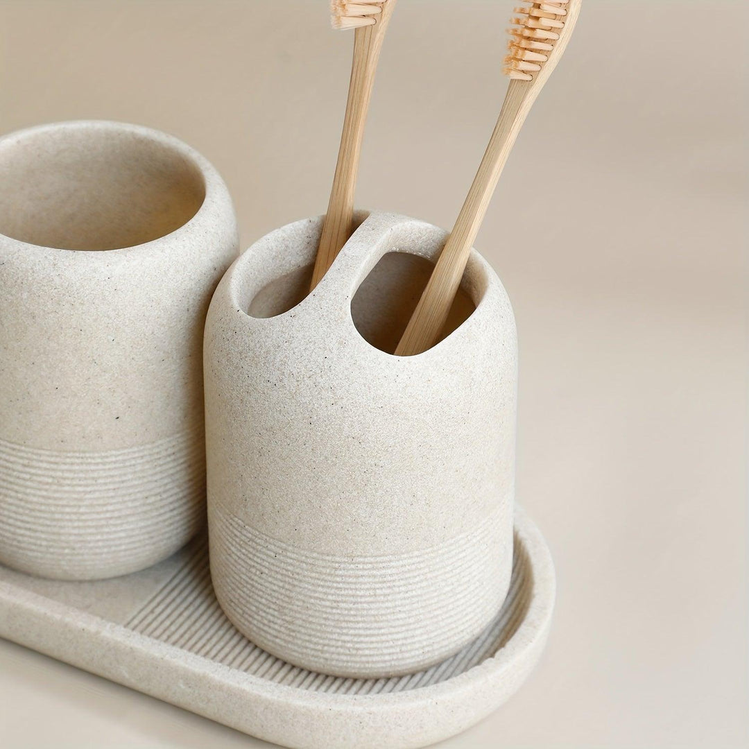 5-Piece Modern Bathroom Accessory Set | Luxury Organizer with Dispenser, Cups &amp; Soap Dish