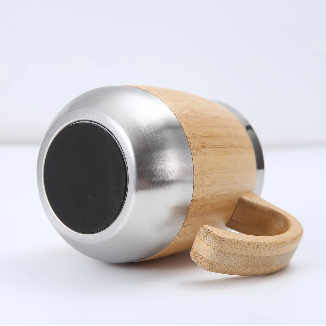 Bamboo &amp; Stainless Steel Coffee Cup with Lid | Reusable &amp; Leakproof | 10 x 12 cm