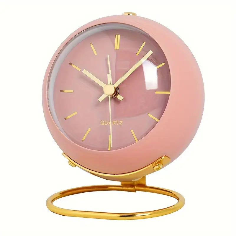 Modern Quartz Alarm Clock with Gold Accents | Silent Table Clock with Elegant Design