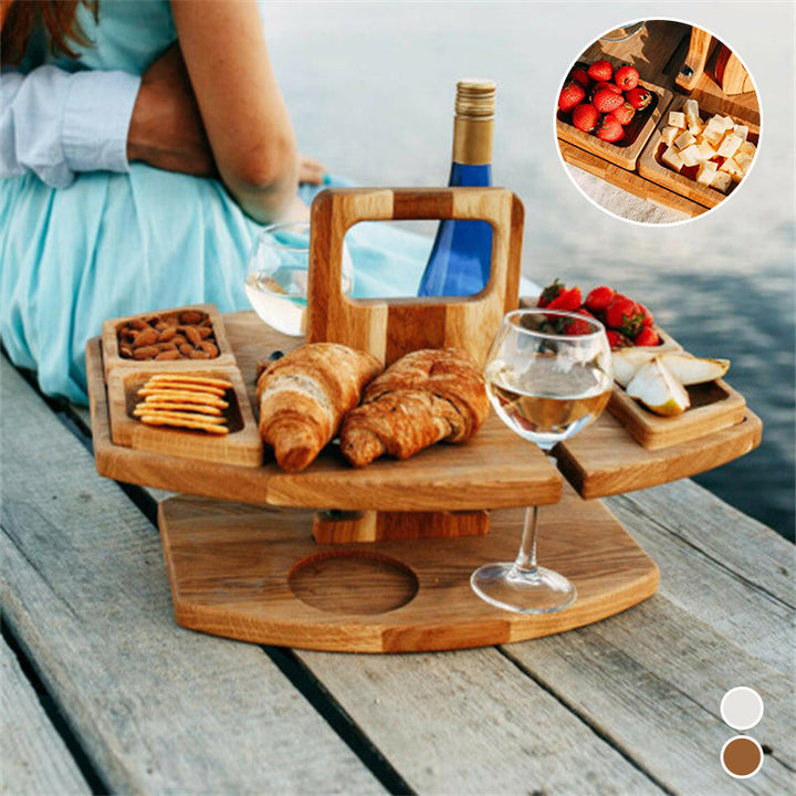 Wooden Luxury Wine &amp; Cheese Table | Portable Folding Drinks Board