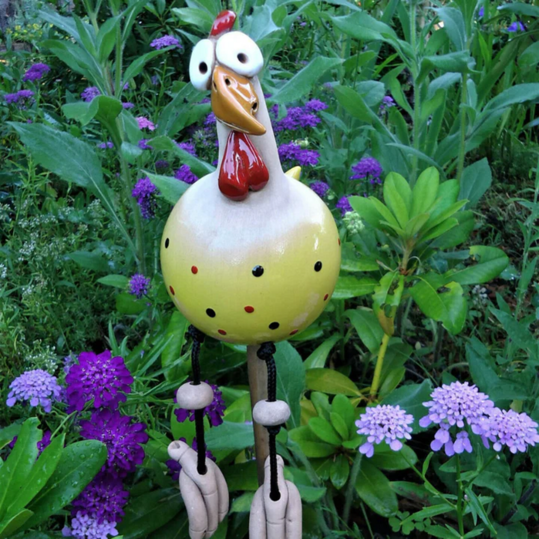 Happy Garden Chickens | Decorative Garden Statues | Colorful Outdoor Decorations