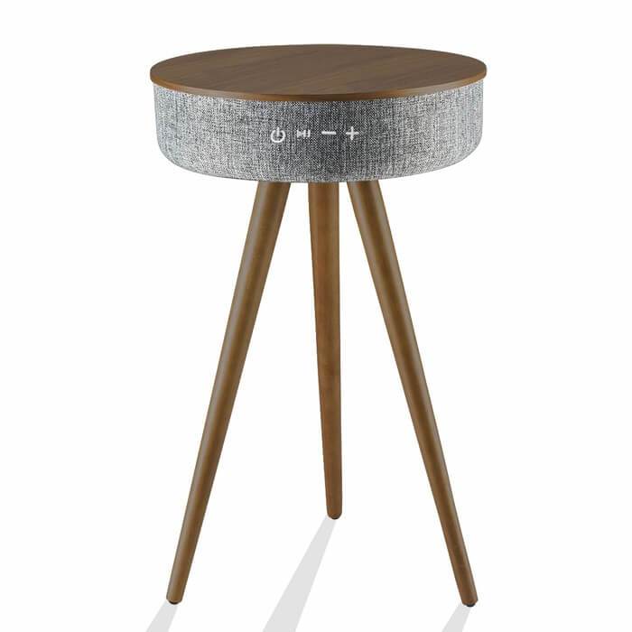 Mersenne | Bluetooth Speaker Side Table with 360° Sound, Wireless Charging &amp; Walnut Legs