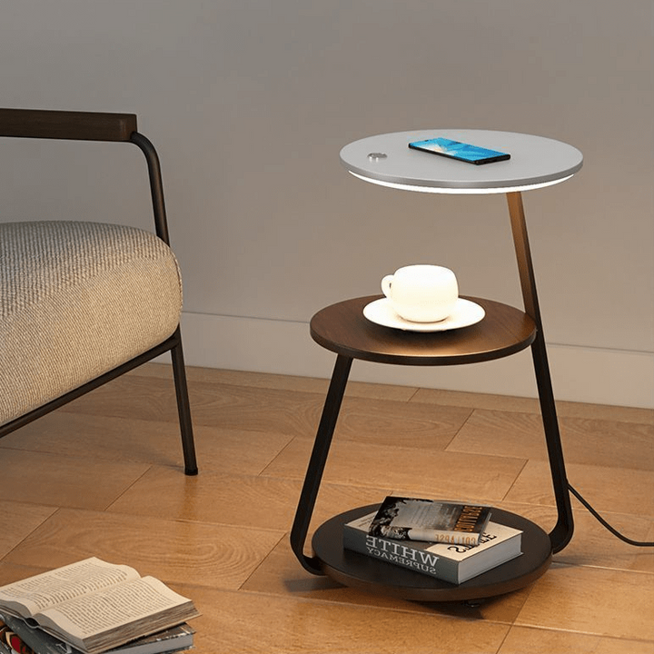 Modern Side Table with Wireless Charger &amp; Built-in Lamp | 60×36×34 cm
