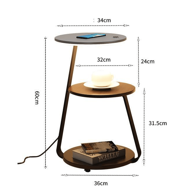 Modern Side Table with Wireless Charger &amp; Built-in Lamp | 60×36×34 cm