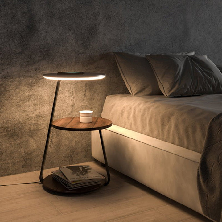 Modern Side Table with Wireless Charger &amp; Built-in Lamp | 60×36×34 cm