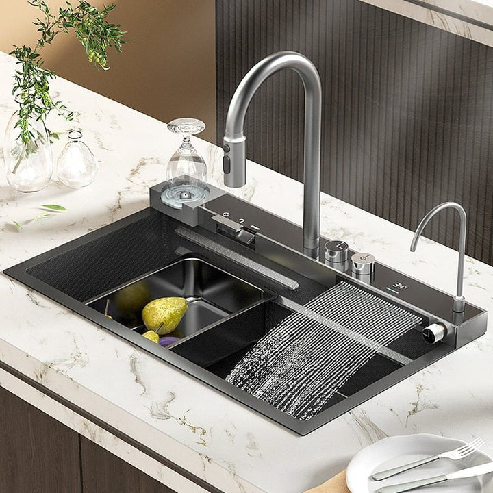IntelliFlow | Smart Stainless Steel Sink with Multifunction Faucet, Digital Temperature Display &amp; Cold/Hot Water Control