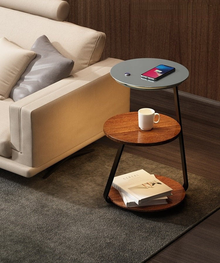 Modern Side Table with Wireless Charger &amp; Built-in Lamp | 60×36×34 cm